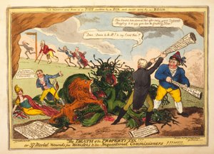 The Death of the Property Tax!! or 37 Mortal Wounds for Ministers and the Inquisitional Commissioners, pub. 1816 by George Cruikshank